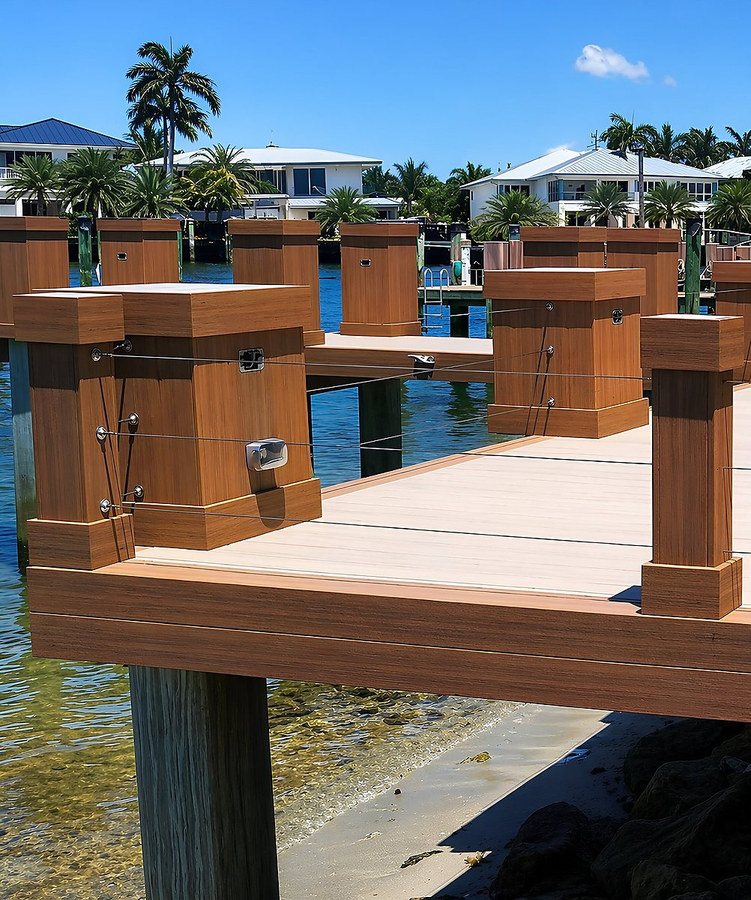 Finished custom dock with cable railing — South Florida waterway